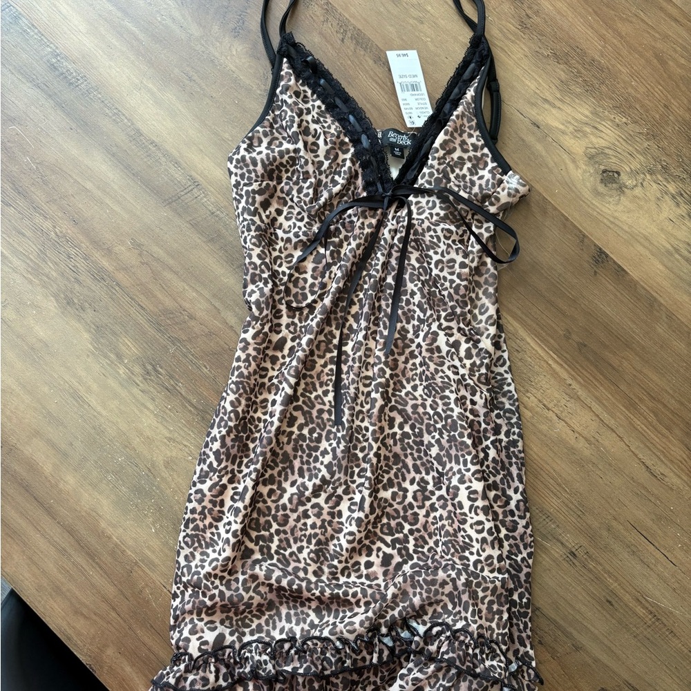 Leopard Print Lace Trim Mini Dress